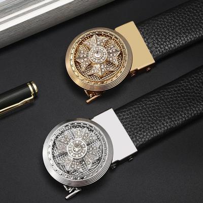 Cintura da Uomo alla Moda in Pelle con Motivo Litchi e Fibbia Automatica - Business Casual Versatile Stile Coreano