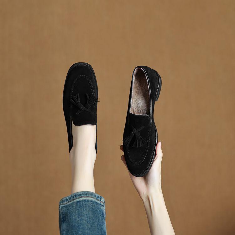 Fashion New Winter Sheep Suede Women Pumps Shoes for Women Fashion Round Toe Loafers Shoes Zaptos Mujer Low Heels Deep Mouth Shoes