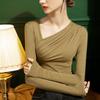 New Slanted Collar Base Shirt for Women In Autumn Clothes for Women Slim Fit Pleated Fashionable Long Sleeves