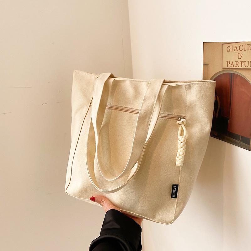 Solid Color Simple Large Capacity Lightweight Fashion Canvas Shoulder Tote Bag