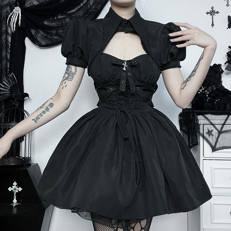 Goth Sexy Bandage No Sleeve Cover Sleeveless Bodycon Party Dresses Y2K Vintage Black White Backless Mini Dress Streetwear