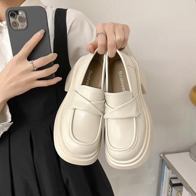 British Style Loafers Women's Spring and Autumn New Thick-soled Muffin Shoes Increased Height Slip-on Small Leather Shoes Women's Singles Shoes