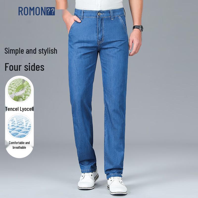 ROMON Men's Tencel Lyocell Straight Fit Stretch Jeans