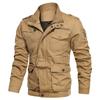 Mittellange und lange Baumwoll-Freizeitjacke in Übergröße für Herren, Herbst und Winter, Mehrfachtaschen, Werkzeug-Design, Stehkragen, lockerer Mantel
