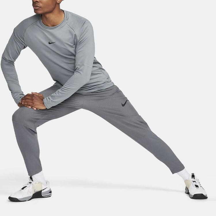 Nike Pro Warm Solid Logo Round Neck Long Sleeve Sport Tee Men Tops Grey FB7982-084