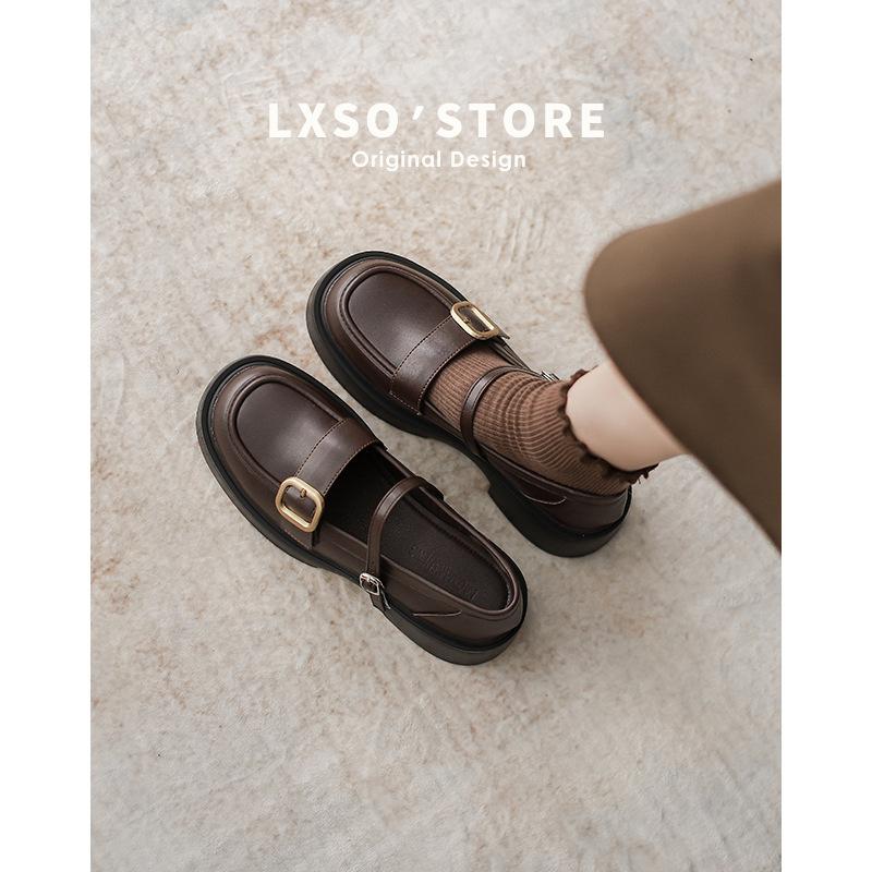 

British style platform small leather shoes women s 2024 autumn and winter new college jk single shoes round head with skirt retro Mary Jane shoes 40 темно-коричневого кольору