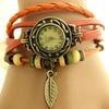 Vintage Blattuhr, Handgeflochtene Bronze Vielseitige Vintage Leder Damen Armbanduhr 795