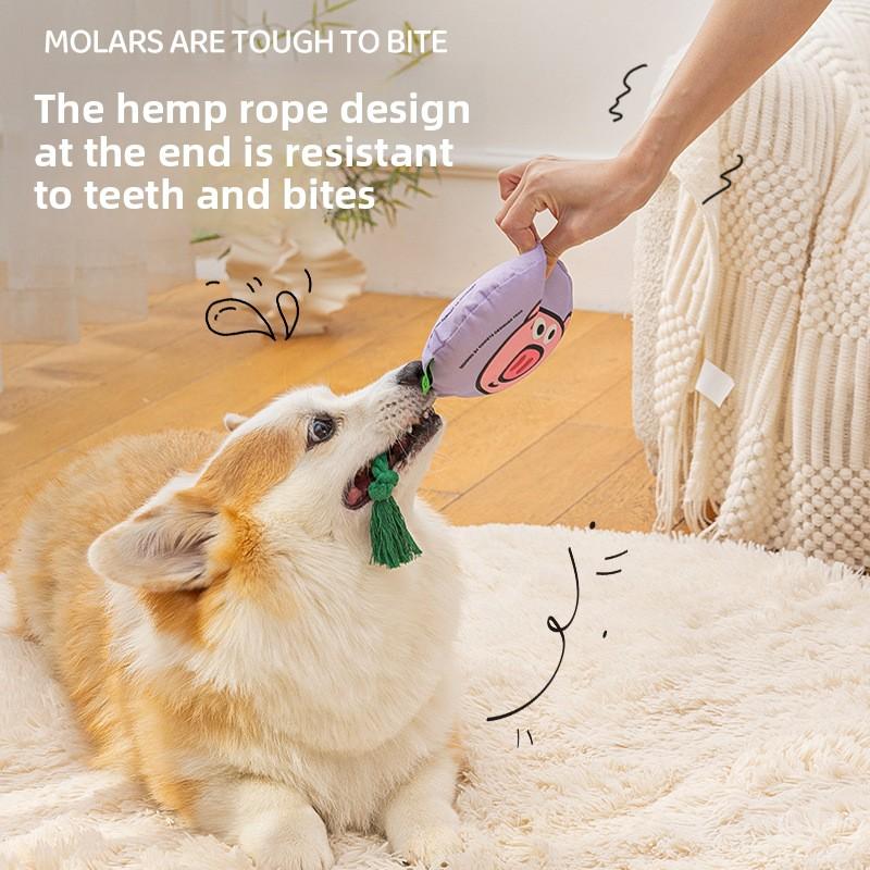Dog Toy Braided Rope Chew Toy Durable Biting Rope Knot Toy Cartoon Pattern Sound Emitting Gnawing Toy Pet Toy