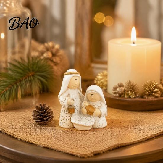 Miniature Christmas Character Sets Mini Resin Nativity Figurine for Desktop Decor, Holy Family Manger Christian Home Shelf Accents Scene Ornaments,