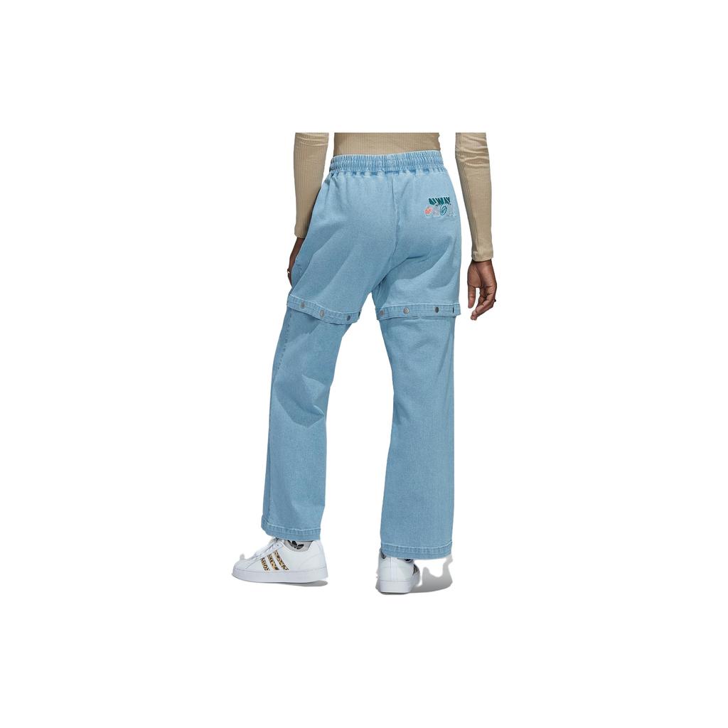 Adidas Originals Three Stripes Denim Removable Leg Casual Sports Jeans Women Jeans Gray Blue HT8170