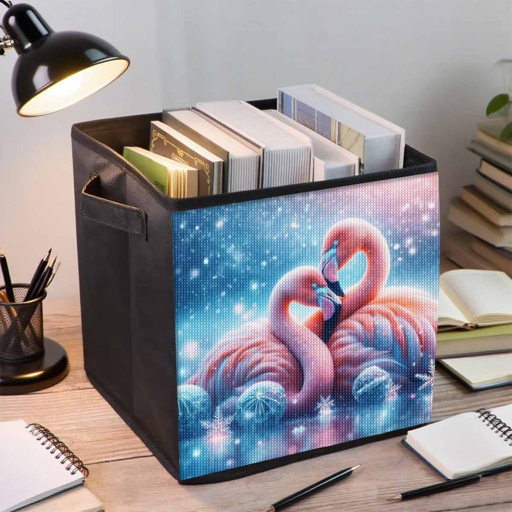 Flamingo im See 5D Diamantmalerei Aufbewahrungskorb Vollrundbohrer Mosaik Diamantstickerei Kreuzstich-Sets Heimdekoration Heimdekoration