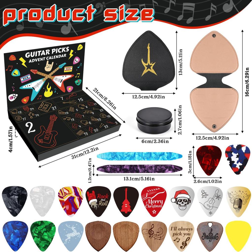 Guitar Picks Advent Calendar 2025 Xmas Countdown Calendar Holiday Countdown Calendar Xmas Gift for Guitar Bass Ukulele Players