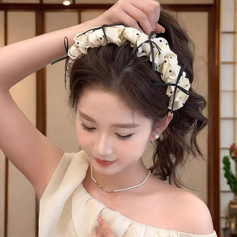Sweet Polka Dot Bow Headband Retro Women'S Hair Clip High Crown Comb Hair Accessory