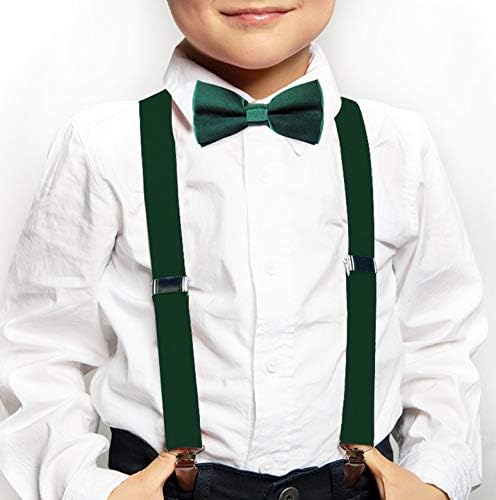Kids Suspenders and Bow Tie Set for Boys 1-7 Years, Y-Back 3 Clips, Solid Color
