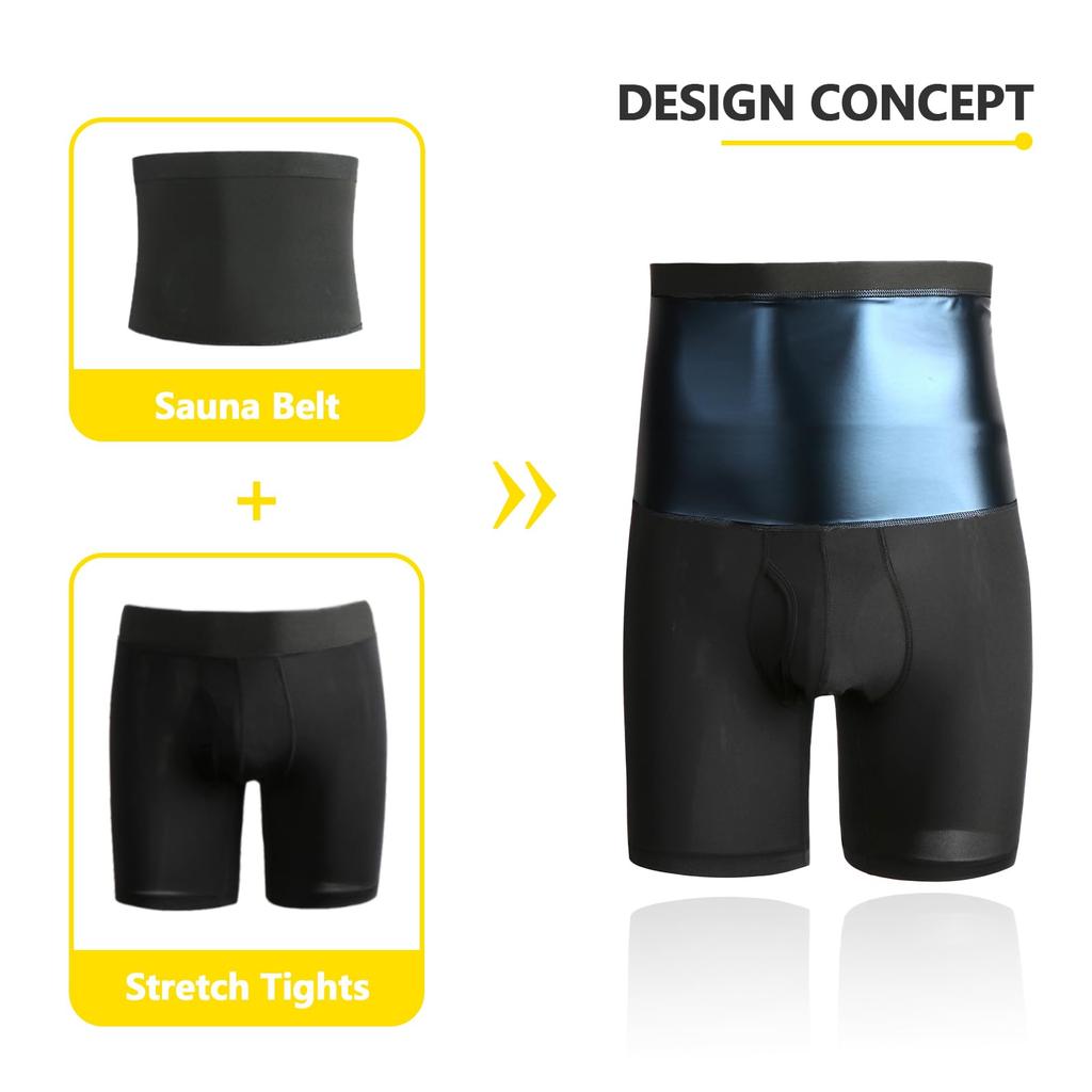 Sauna Shorts for Men Sweat Pants High Waisted Compression Underwear Tummy Control Shapewear Workout Training Capris Body Shaper Boxer Briefs