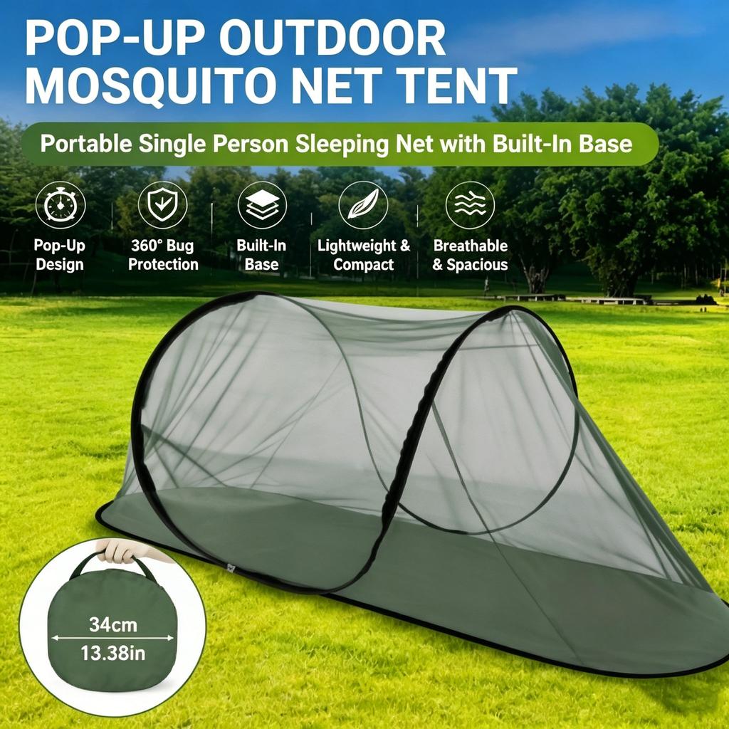 Pop-Up Outdoor Boat-shaped Mosquito Net Tent Portable Single Person Sleeping Net with Built-In Base for Camping Travel & Hiking