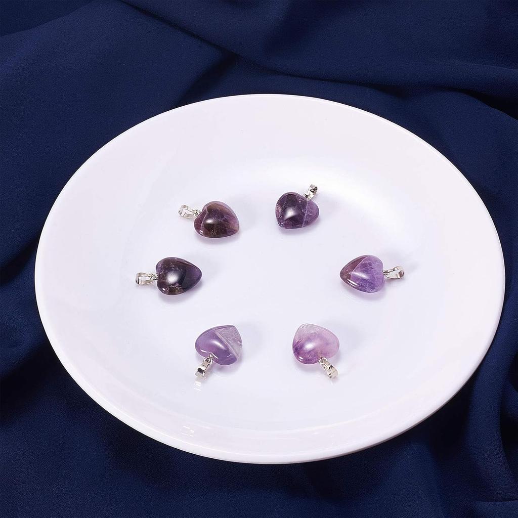 LiQunSweet 10 Pcs Genuine Amethyst Semi-Precious Gemstone Quartz Stone Heart Shape Pendants Bulk for Women Jewelry Necklace Making Findings