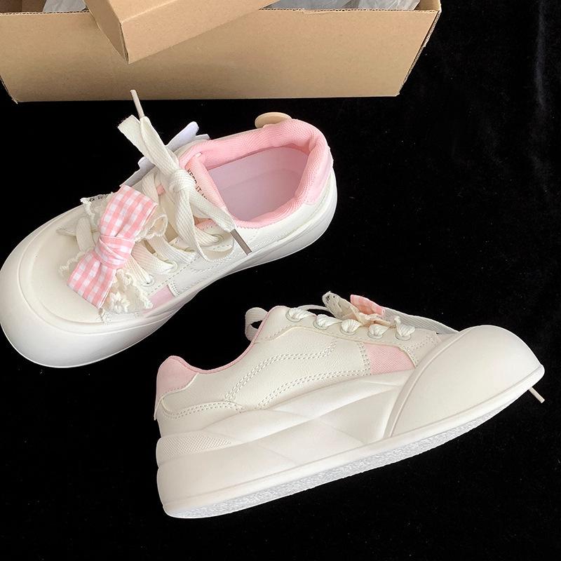 2025 New Little Girls' White Skate Shoes - Thick Soled Casual Sports Sneakers for Middle and Big Kids