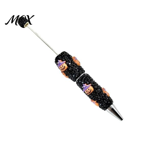 Funny Pumpkin Pen Rhinestone Beadable Pen, Glitter Plastic Beaded Halloween Ghost Skull Writing Gel Ink for DIY Craft Making, School Office Supplies