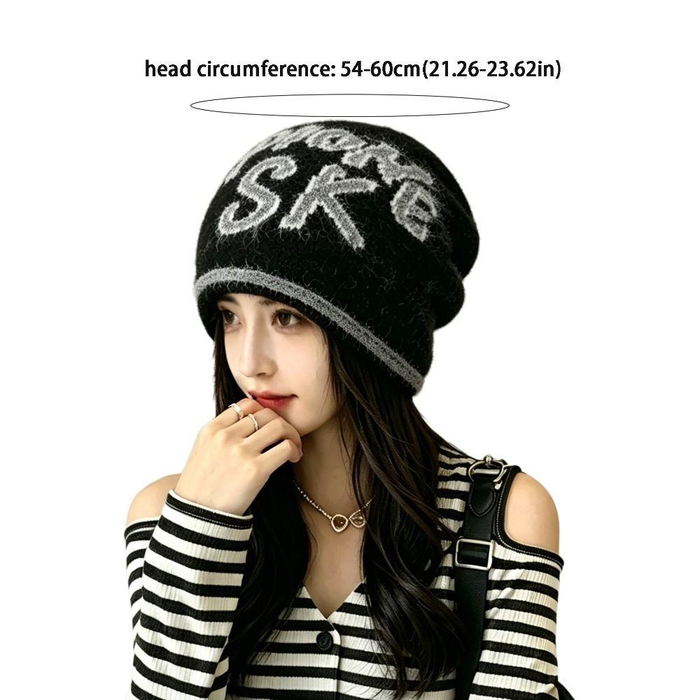 Jacquard Letter Beanie Knitted Hat Windproof Bucket Hat Versatile Beanies Hat Autumn Winter