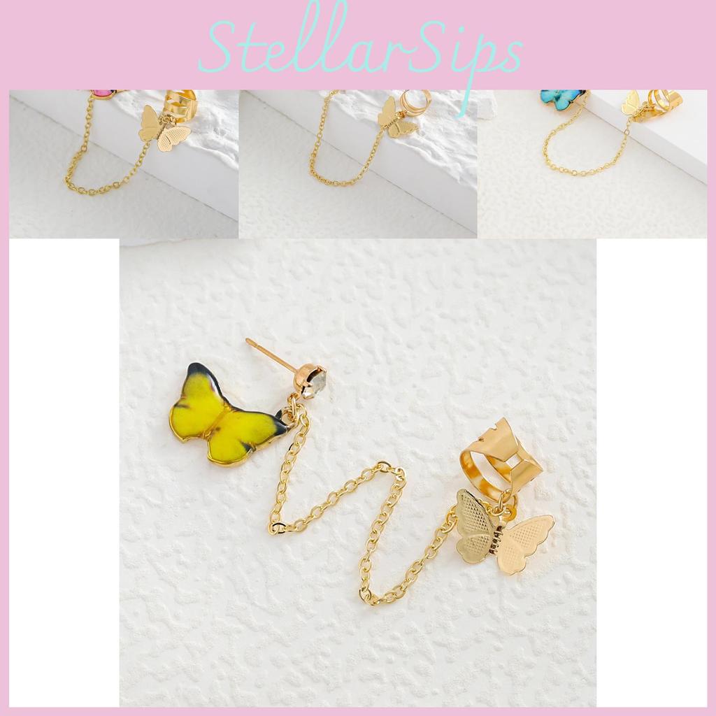 Elegant Butterfly Alloy Stud Earrings With Colorful Designs Geometric