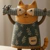 Cute Cat Holding Fish Ornament Rustic Farmhouse Figurine with Fish Resin Statue Vintage Decorative Prop for Photography Hand Painted Desktop