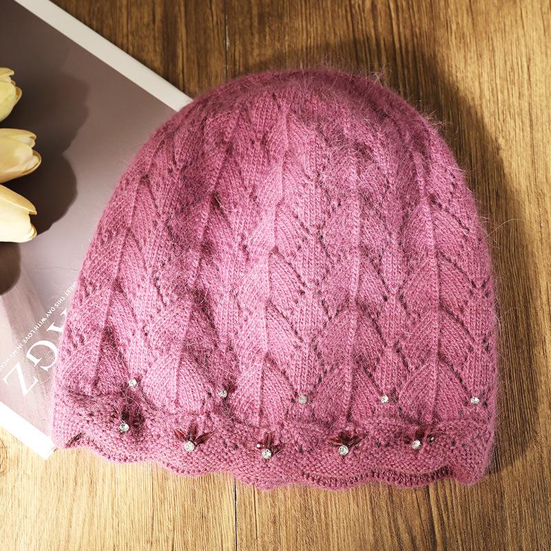 Hat Women's Winter Mom Fashion Versatile Rabbit Hair Autumn and Winter Warm Ear Protection Knitted Wool Hat Tide