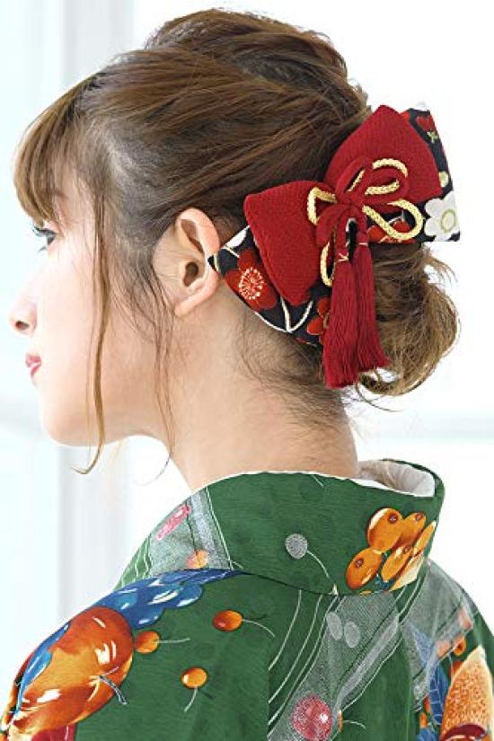 SOUBIEN Hair Graduation Red and Plum Round Comb Graduation Made in Japan Ornament, Coming-of-Age Ceremony, Ceremony, Black, Blossom, Ribbon, Chirimen,