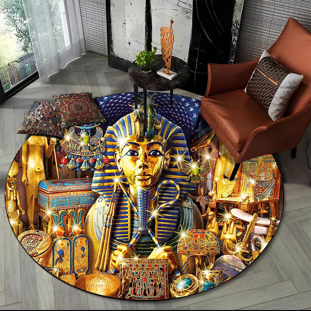 Egyptian Ideographic Symbols Eye of Horus Round Carpet Rug for Living Room Bedroom Child Decor,Pet Area Rug Non-slip Floor Mat