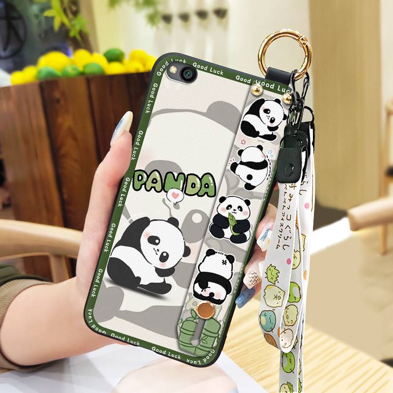 Durable Panda Phone Case For Xiaomi Redmi GO Anti-dust Cute Anti-knock Protective Lanyard Wristband Cartoon Phone Holder