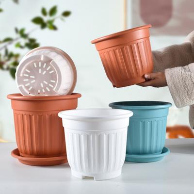 Großer Blumentopf mit Untertasse, einfarbiger Übertopf mit Abflussloch, Gartenrosen-Blumentopf für Orchideen, Sukkulenten und Kräuter im Innen- und Außenbereich