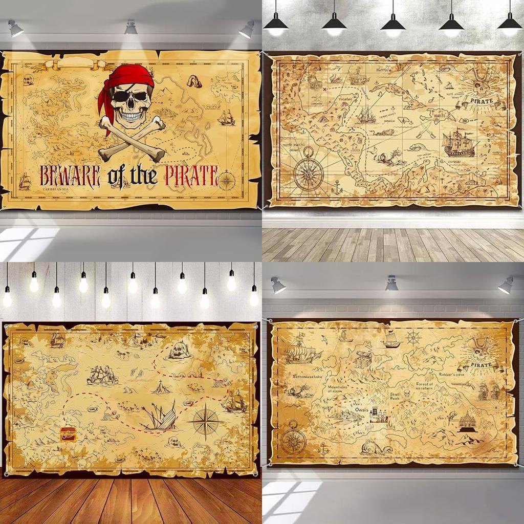Pirate Background Treasure Map Theme Background Banner Nautical Theme Party Decoration Arrangement Background