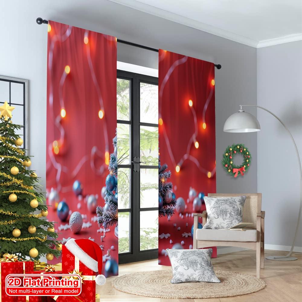 2pcs 2D Flat Printing Merry Christmas Window Drapes Festive Christmas Tree Fabric Without Electricity Festive Wall Decor Use for