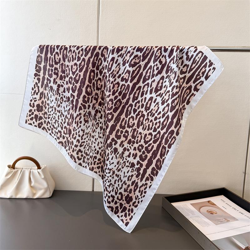 

2026 Luxury Silk Skinny Scarf for Lady Spring Leopard Print Headband Small Hair Band Bag Handle Ribbon Female Handkerchief 70x70cm