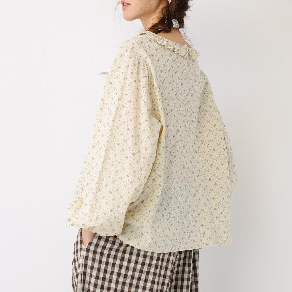 Spring/Summer 2026 Mori Girl Floral Batwing Lace Doll Shirt for Women