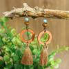 Bohemian Geometric Drop Women Earrings Ethnic Gypsy Wooden Beads Leaf Round Fringe Tassel Dangle Vintage Earrings Boho Jewelry