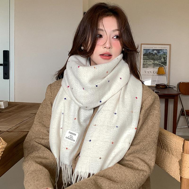 Korean Style Polka Dot Tassel Warm Scarf Fashionable Versatile Simple Generous Scarf