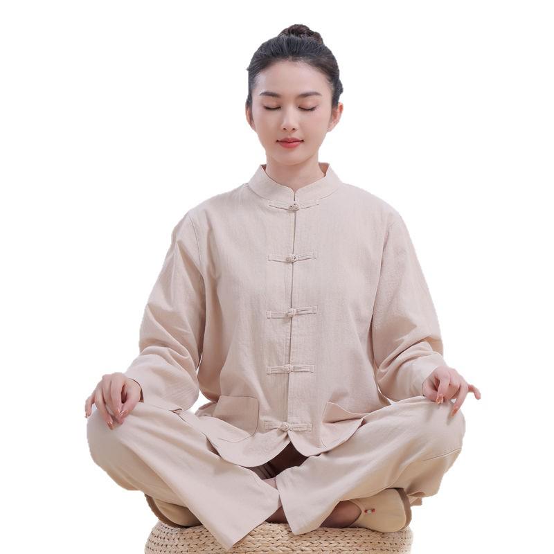 Completo a Maniche Lunghe per Meditazione Buddista Zen - Cotone Lino Stile Tempio Tang