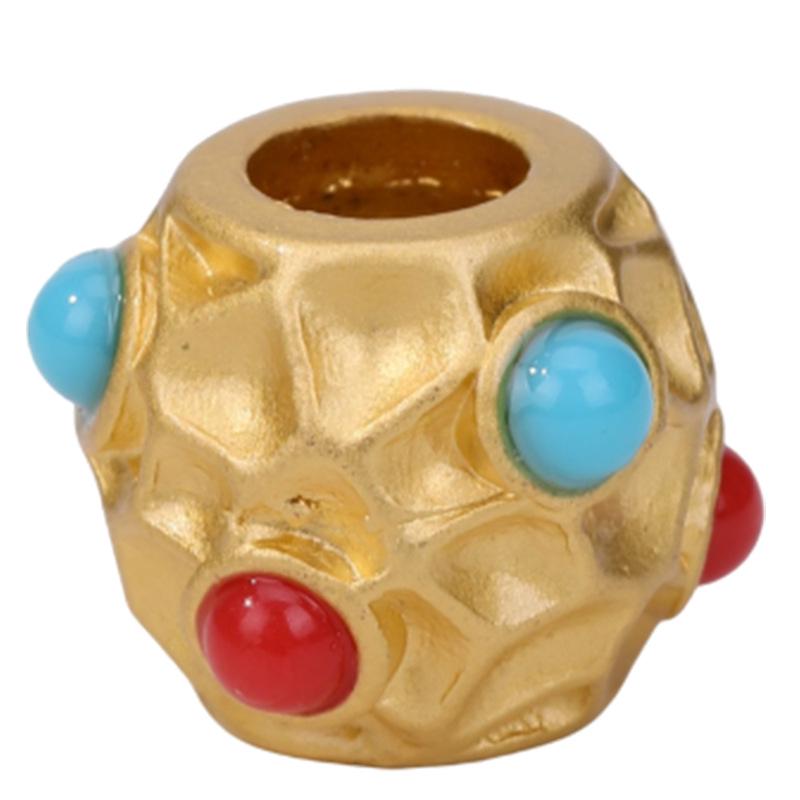 Ancient Gold Openwork Spacer Beads with Inlaid Blue Beads