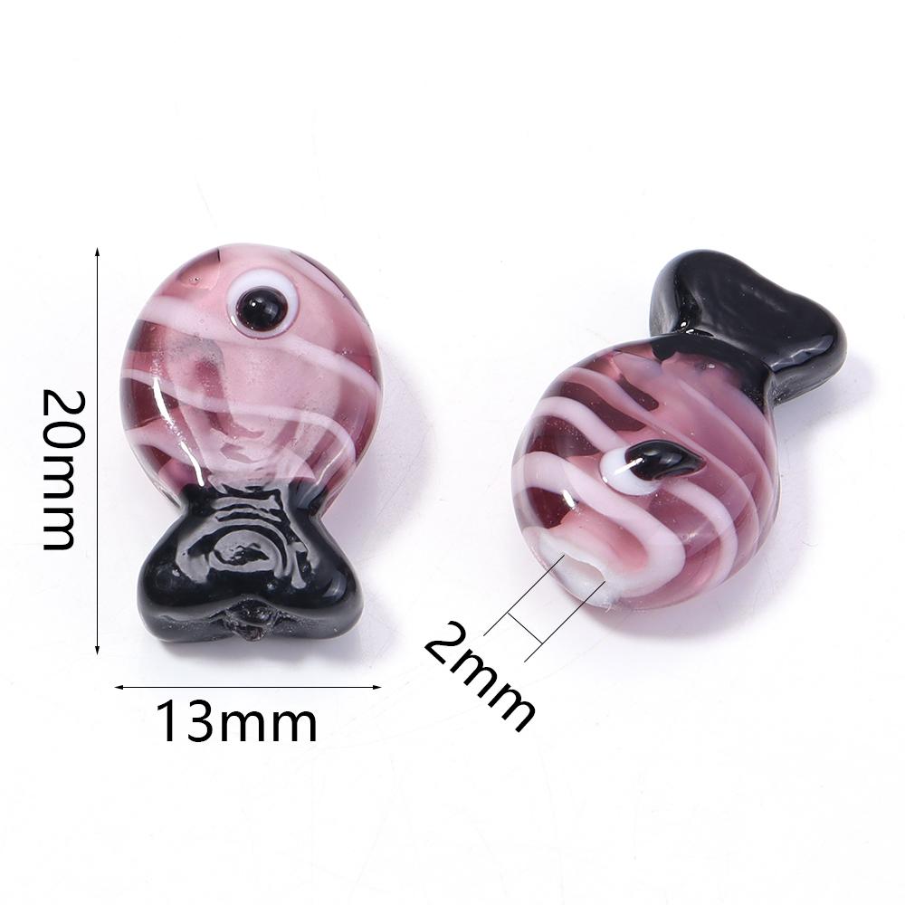 2pcs Fish Glass Beads 13X20mm Cute Colorful Stripe Lampwork Loose Spacer Beads For DIY Jewelry Making Bracelet Necklace Keychain