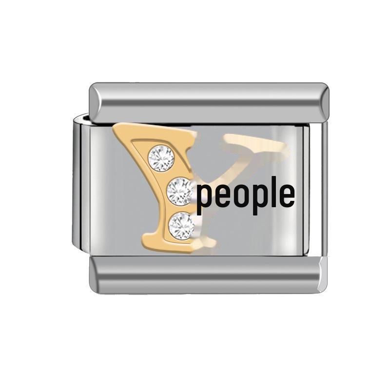 9MM Women's Italian Charm Bracelet Module with Detachable Diamond Letter and Elastic Watch Strap