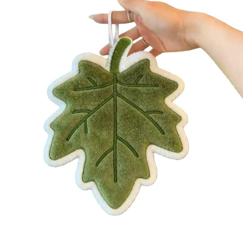 

Cute Creative Plant Leaf Shape Hand Towel Thick Absorbent Coral Fleece Hanging Towel For Kitchen Bathroom Handkerchief A2
