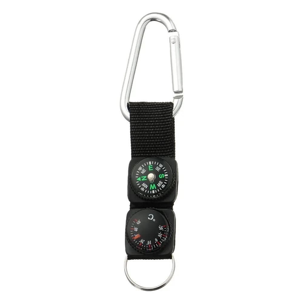 1pc Survival Multifunction Outdoor Hiking Compass Thermometer Carabiner W Keychain Mini Carabiner Hanger DIY Key Ring