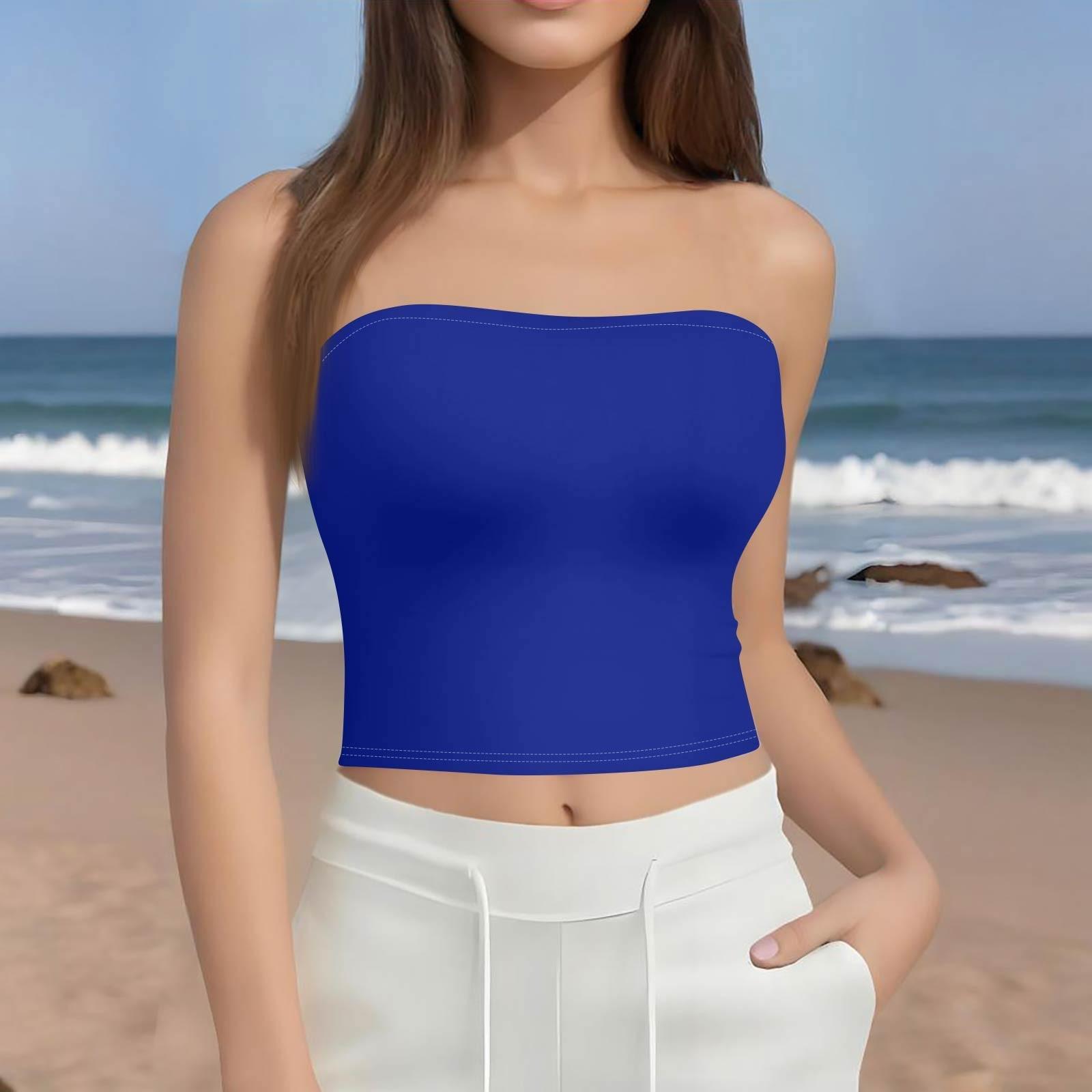 

Crop Tops For Women Sexy Cami Tank Summer Tube Sleeveless Solid Camisole Shirt Vest S синій
