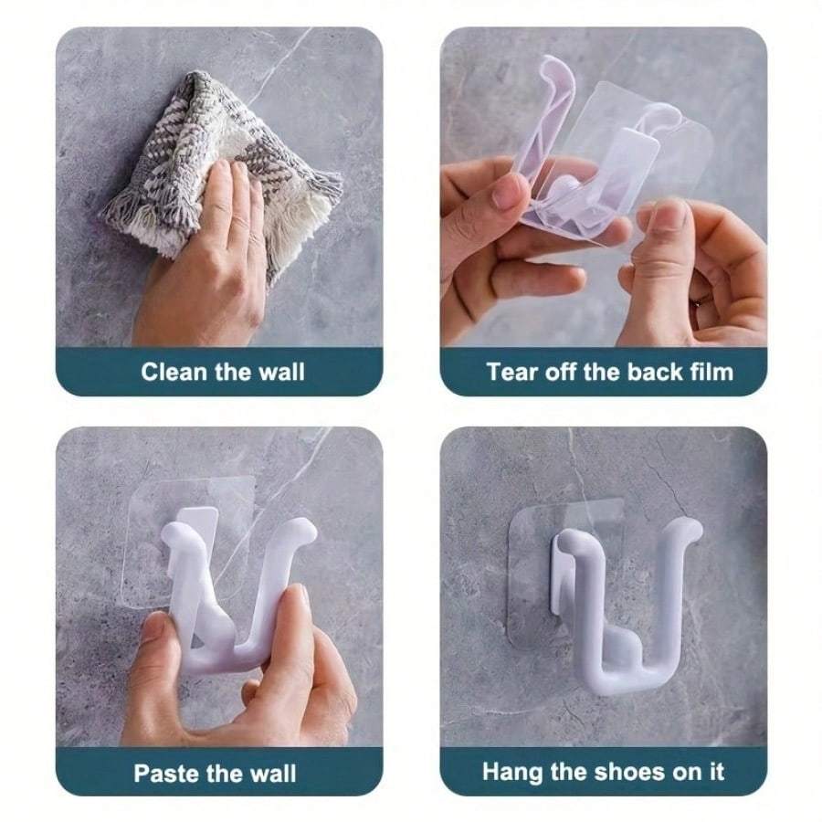 4pcs/set Self-Adhesive Slipper Racks - Waterproof Wall Mounted Shoe Hooks for Bathroom, Kitchen & Bedroom Decor