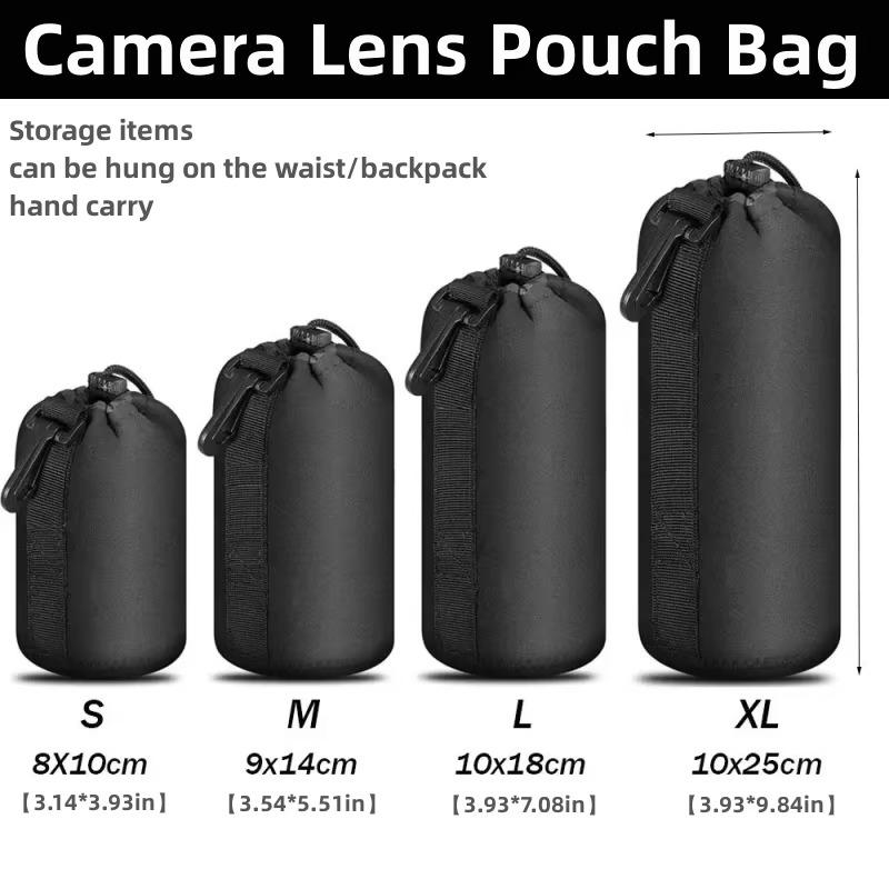 4pcs Waterproof Camera Lens Pouch Drawstring Bag With Hook For Canon Sony Nikon Dslr Lens Protective Case Accessories