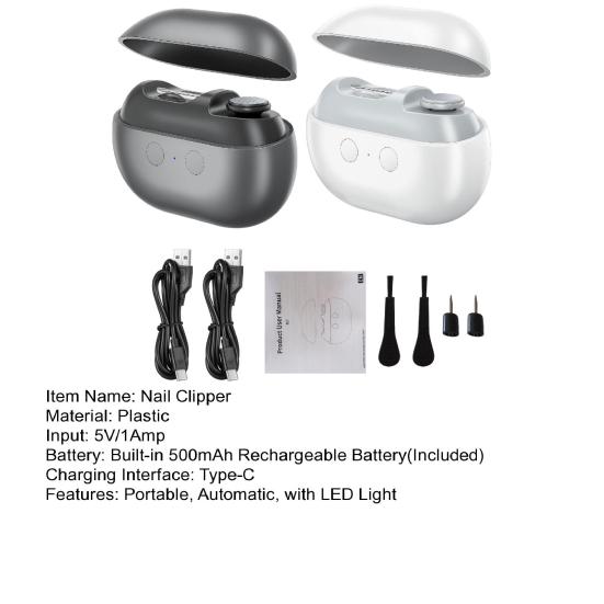 2Pcs Electric Nail Trimmer Polisher 3-In-1 Portable Automatic Nail Clipper with LED Light Kids Adults Seniors Rechargeable Fingernail Cutter Grinder