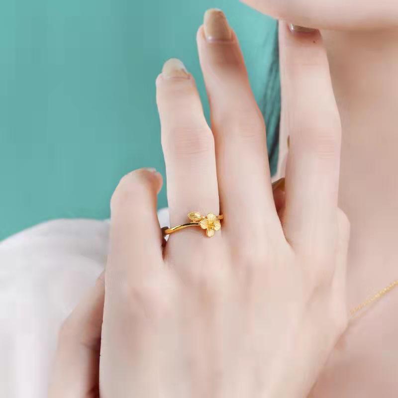 Holy Flower Brass Gold-Plated Adjustable Open Ring for Women