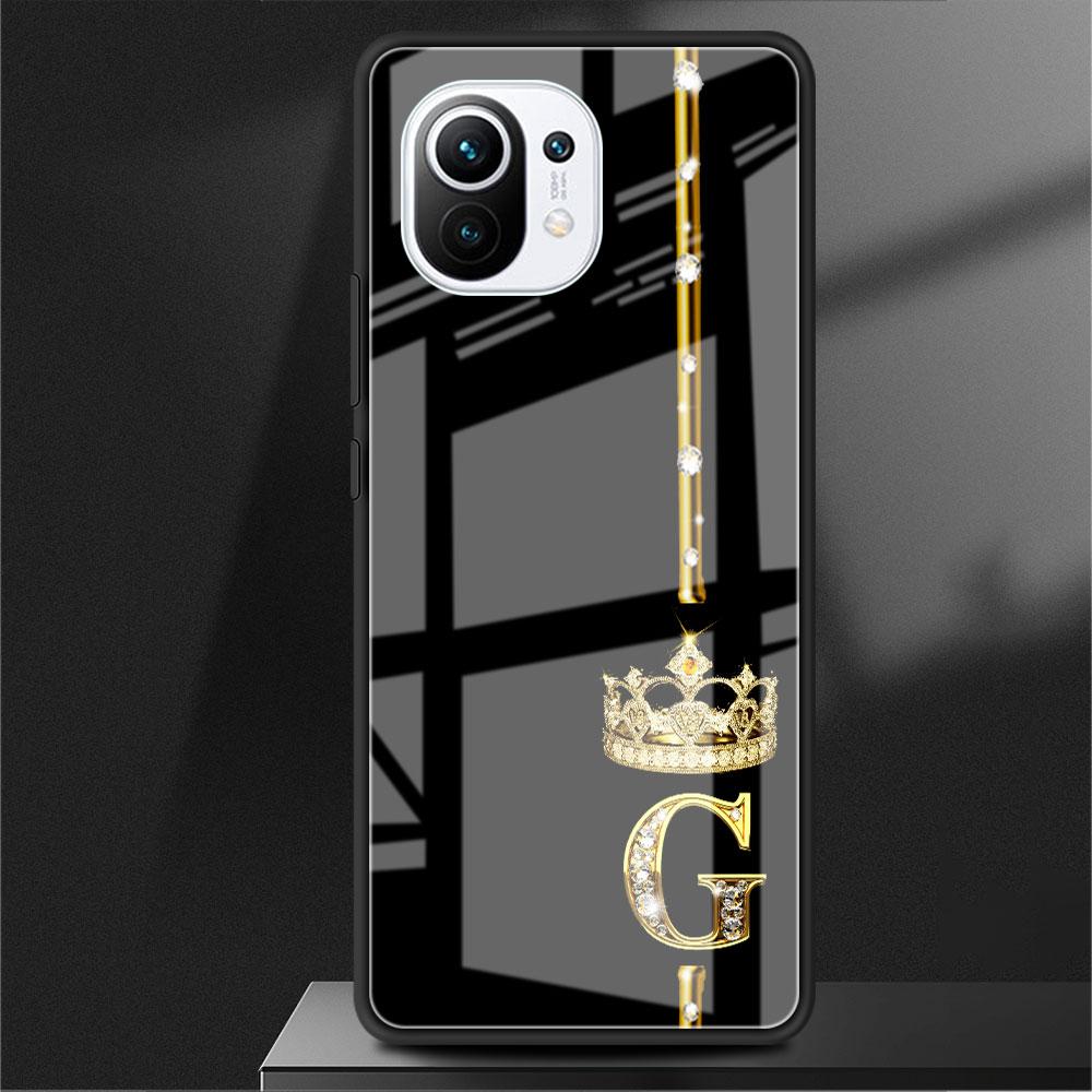 Custodia in vetro con 26 lettere ABC in oro rosa per Xiaomi Poco X3 NFC 11 Lite 11T F3 M3 Redmi Note 11 10 9 8 Pro 10S 9S 9A 9C Cover per telefono