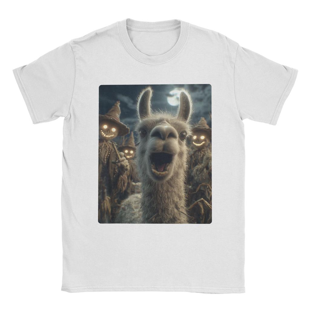 T-shirt Homme Selfie Lama avec Épouvantails Effrayants Nouveauté Coton Manches Courtes Animal T-shirt Halloween Col Rond Hauts Cadeau